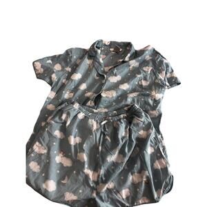 ESLEEP Women's XL Blue Angel Cloud Moon Pajama Set Top Shorts Cute Sleepwear